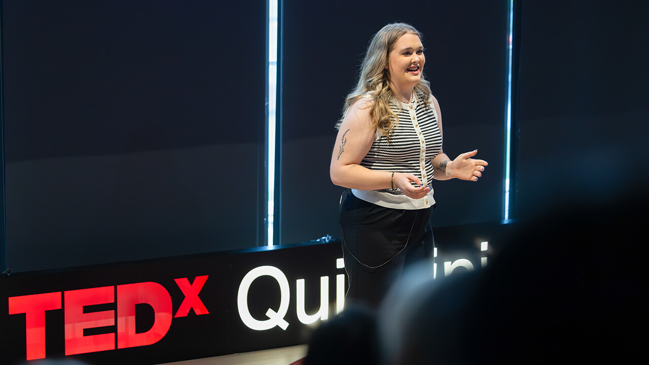 Education student presenting at Tedx QuinnipiacU