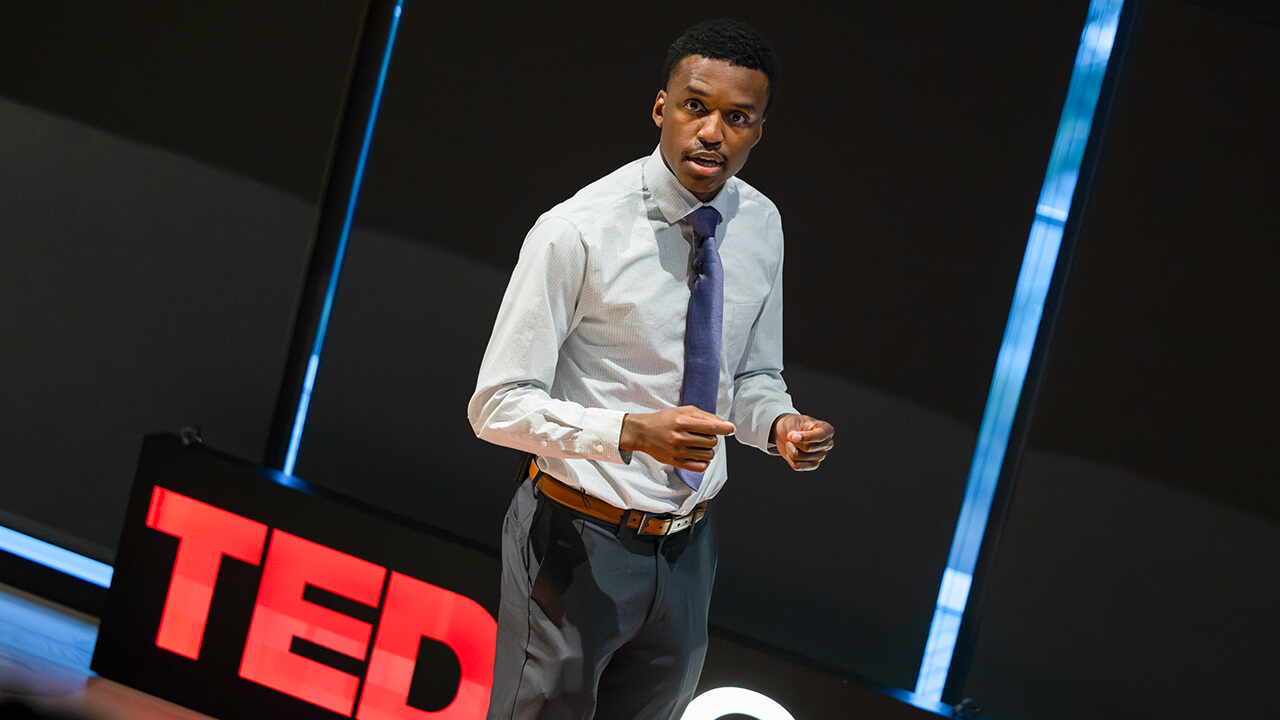 Cybersecurity student presenting at Tedx QuinnipiacU