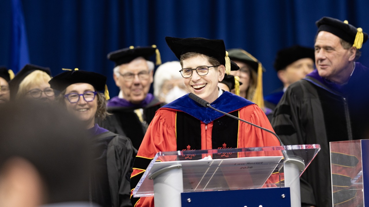 Provost Debra J. Liebowitz addresses graduated from the podium