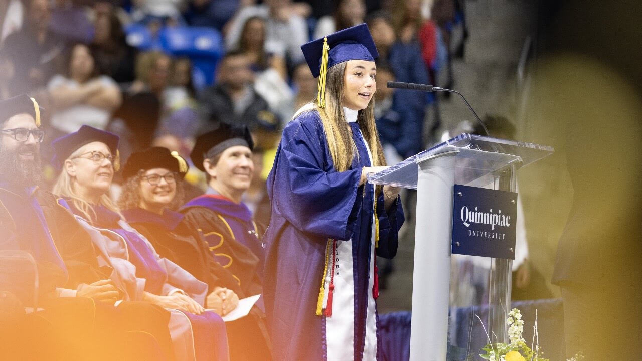 Class of 2026 student speaker speaks at the podium