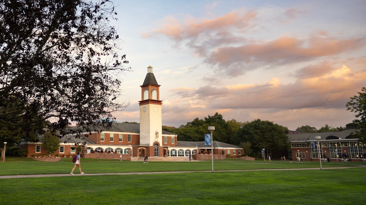 The Arnold Bernhard Library at sunset