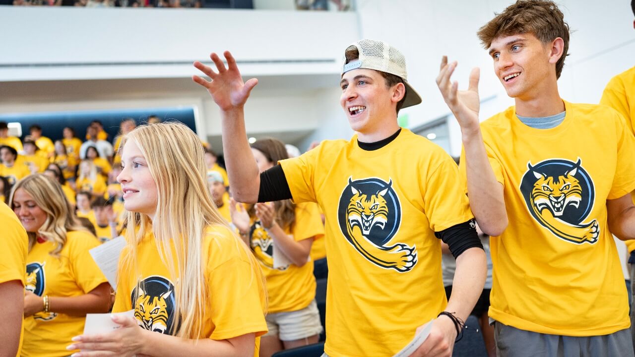 Students doing the "Bobcat Roar"