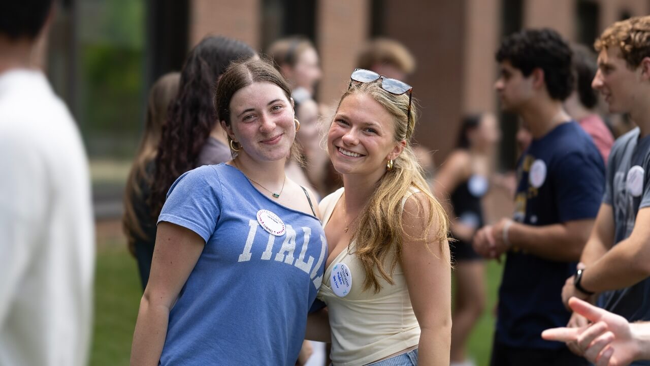 Two students posing together for a photo