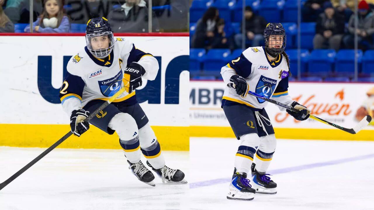 Emerson Jarvis (left) and Zoe Uens (right) skating on the ice