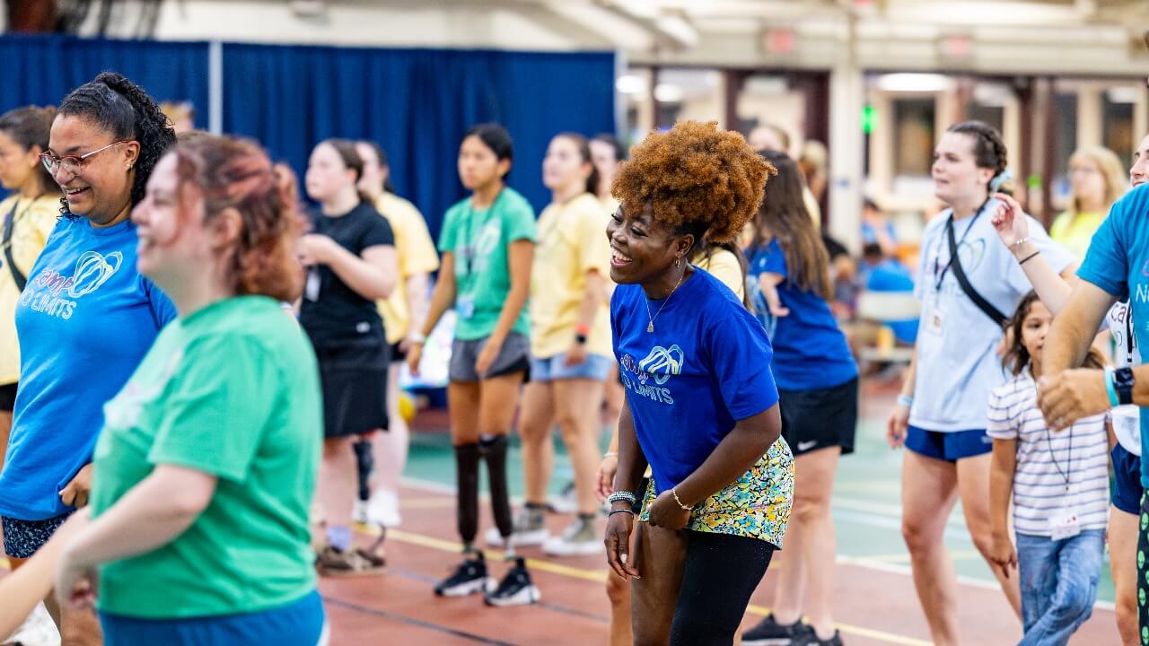 Campers standing together for group activities