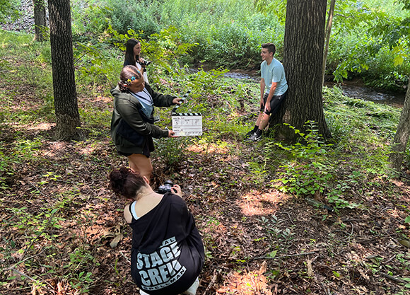 High school students creating a film at Quinnipiac pre-college summer program
