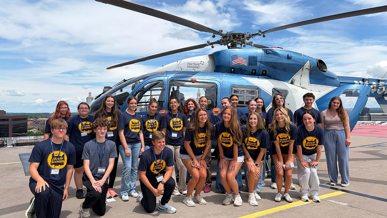 Students on a helipad during the Healthcare Career Exploration program.