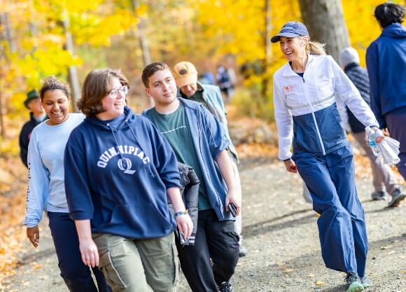 President Hardin and students hiking the Sleeping Giant State Park